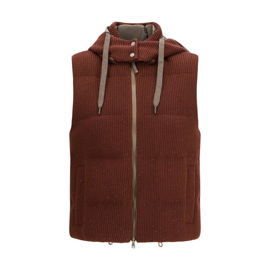 Brunello Cucinelli Brown Cotton Sleeveless Jacket