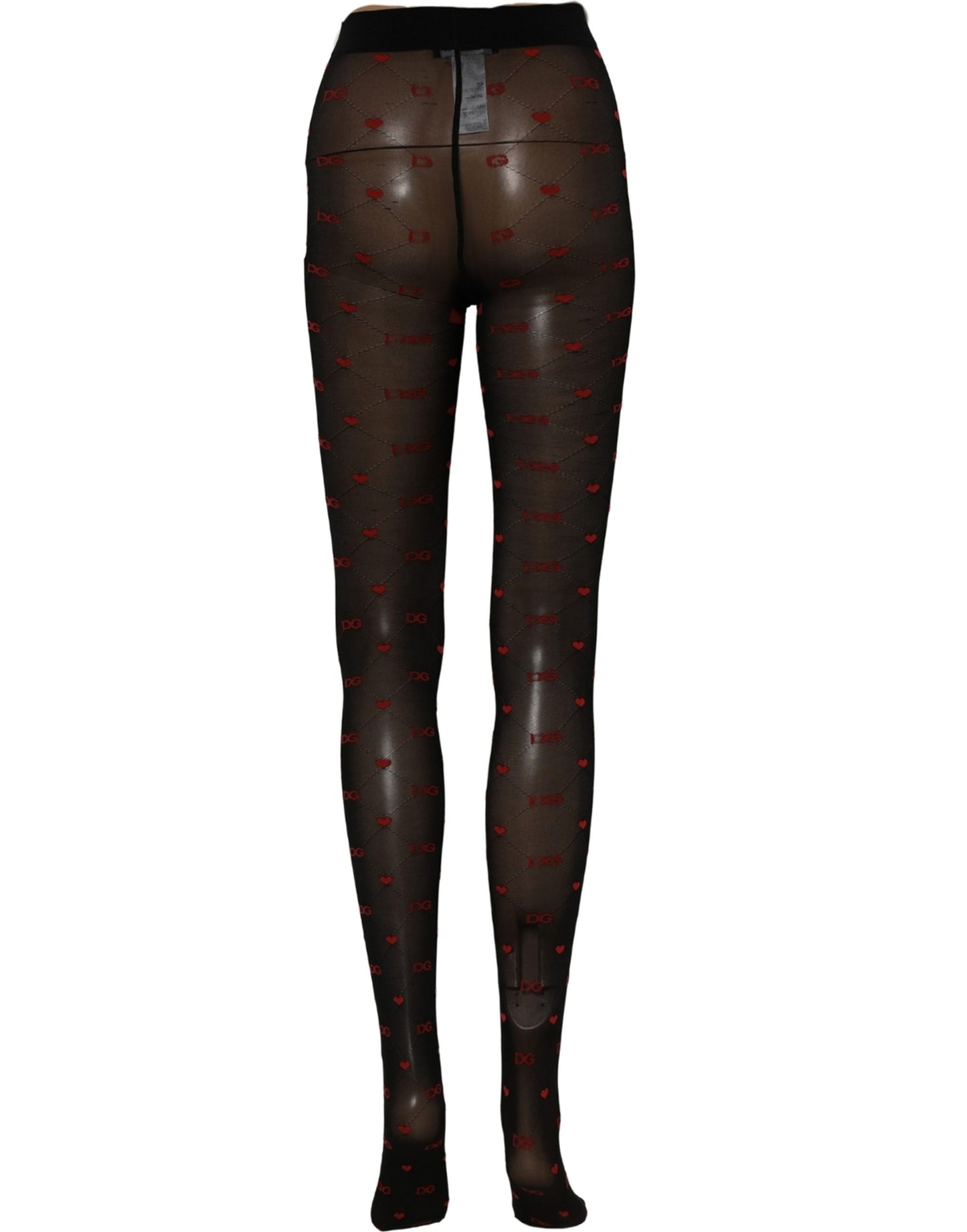 Dolce & Gabbana Black Nylon Hearts Tights Stocking Pantyhose Socks