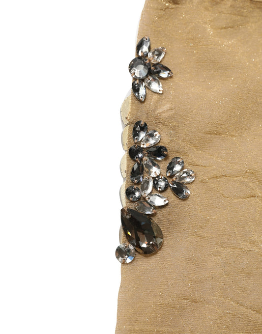 Dolce & Gabbana Brown Stretch Floral Clear Crystal Stockings Socks
