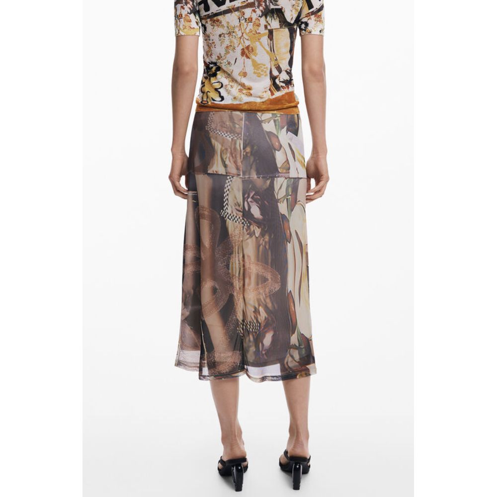Desigual Beige Polyester Midi Skirt