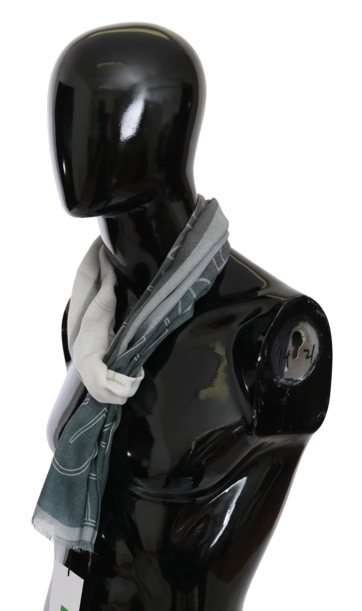 GF Ferre Gray Wool Viscose Foulard Patterned Branded Scarf