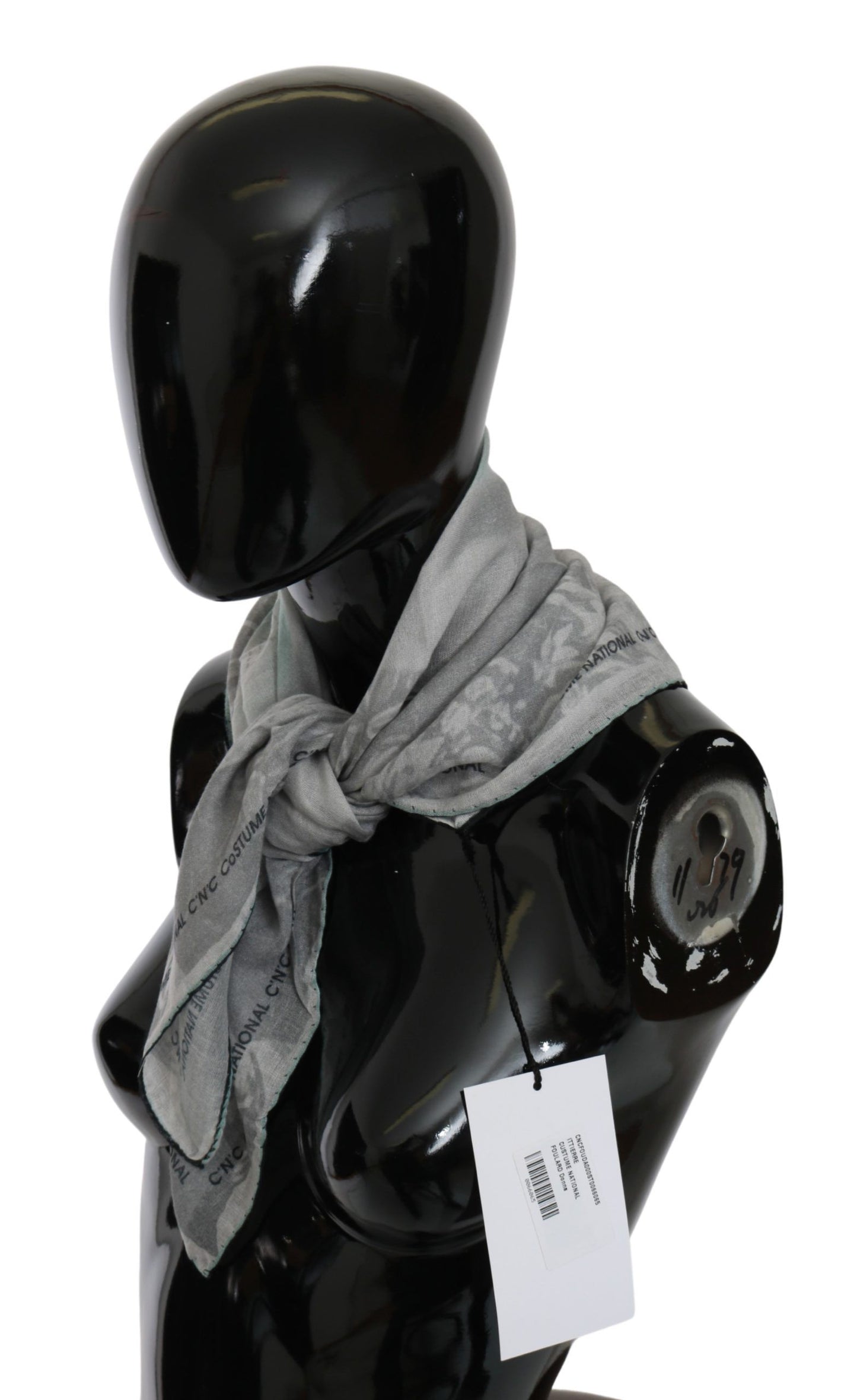 Costume National Gray Silk Shawl Foulard Wrap Scarf
