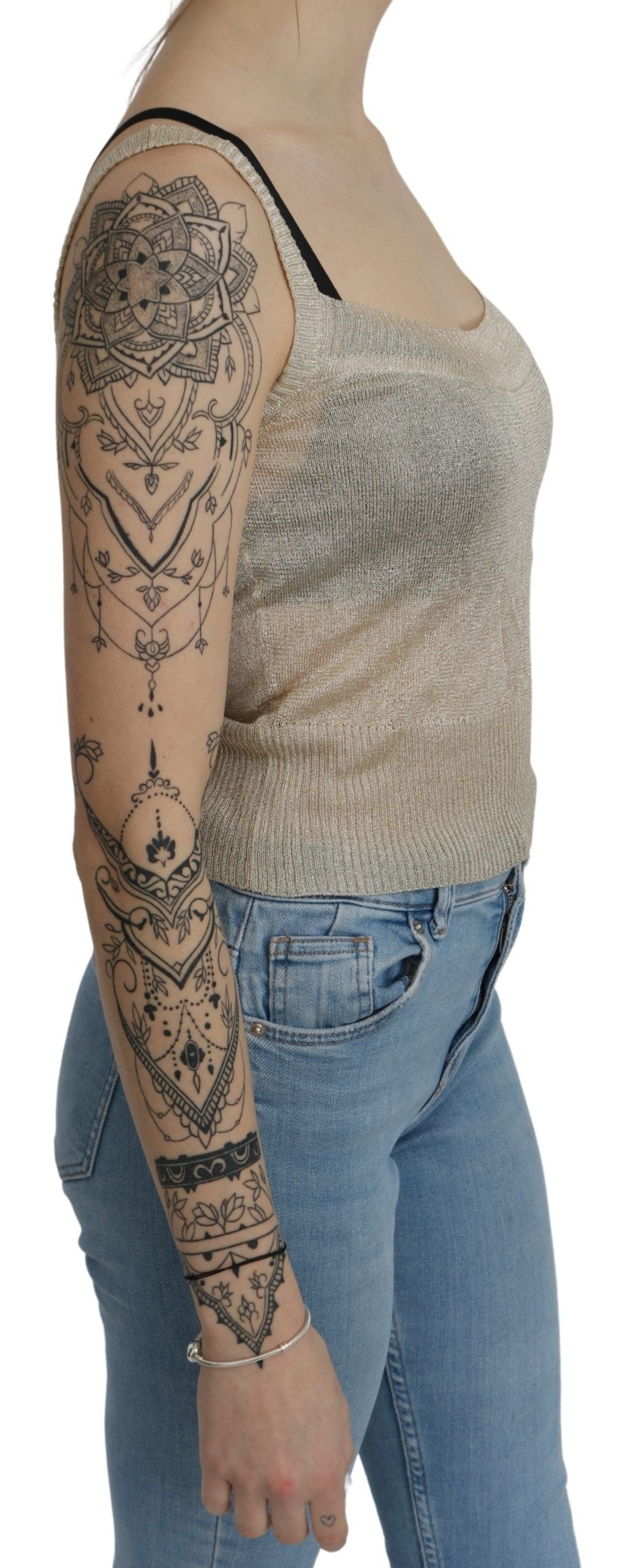 BYBLOS Beige Sleeveless Spaghetti Strap Tank See Through Top