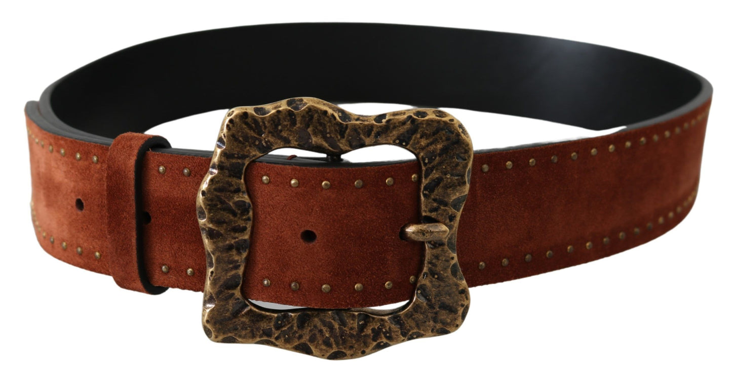 Dolce & Gabbana Brown Suede Leather Studded Baroque Belt