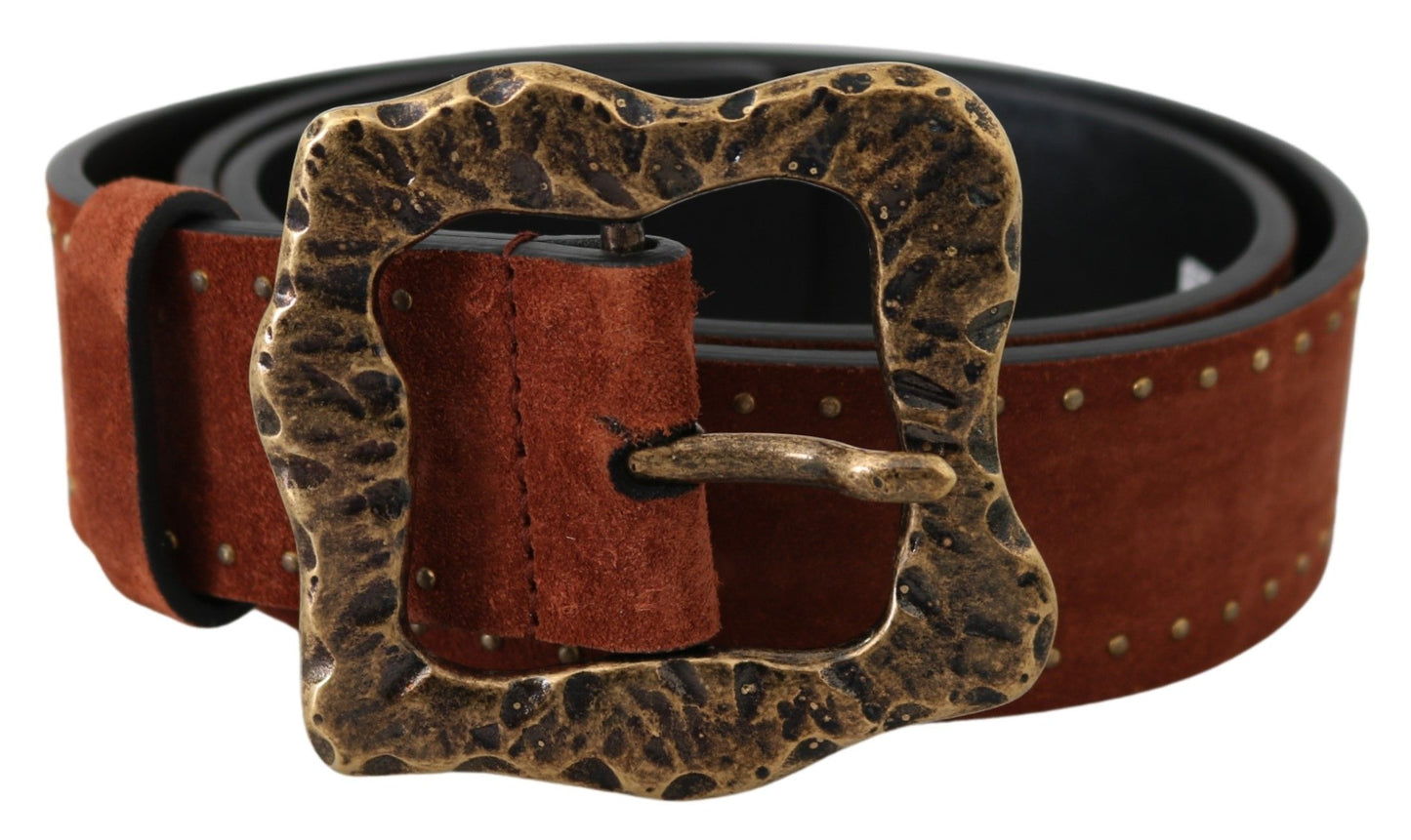 Dolce & Gabbana Brown Suede Leather Studded Baroque Belt