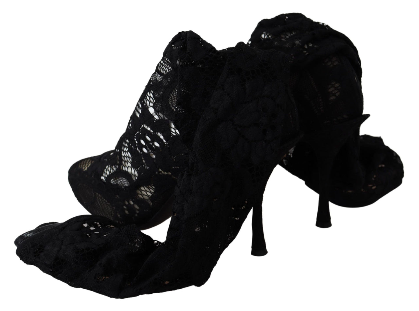 Dolce & Gabbana Black Taormina Lace Socks Boots Shoes Pumps