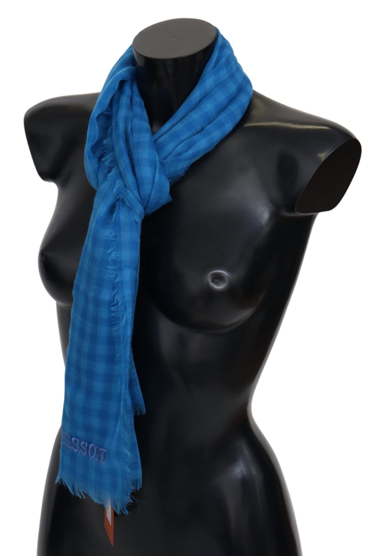 Missoni Blue Checkered Cashmere Unisex Wrap Fringes Scarf