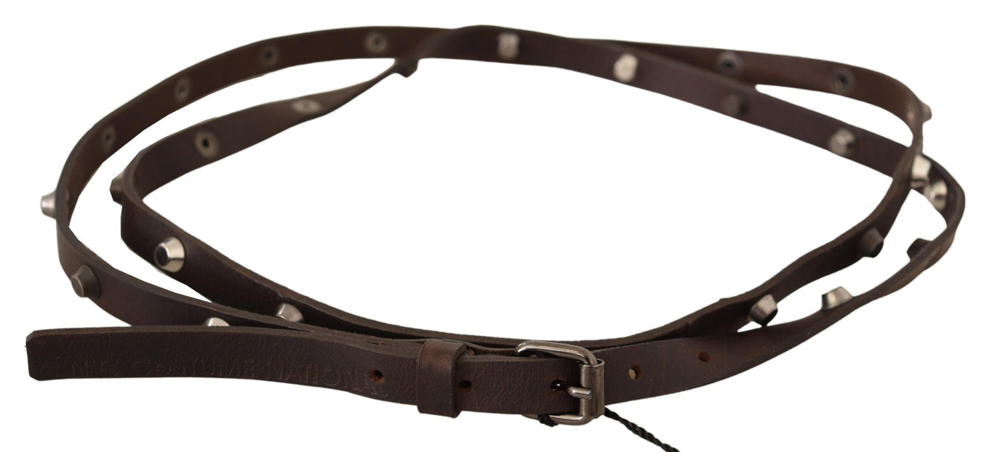 Costume National Brown Leather Silver Tone Buckle Belt