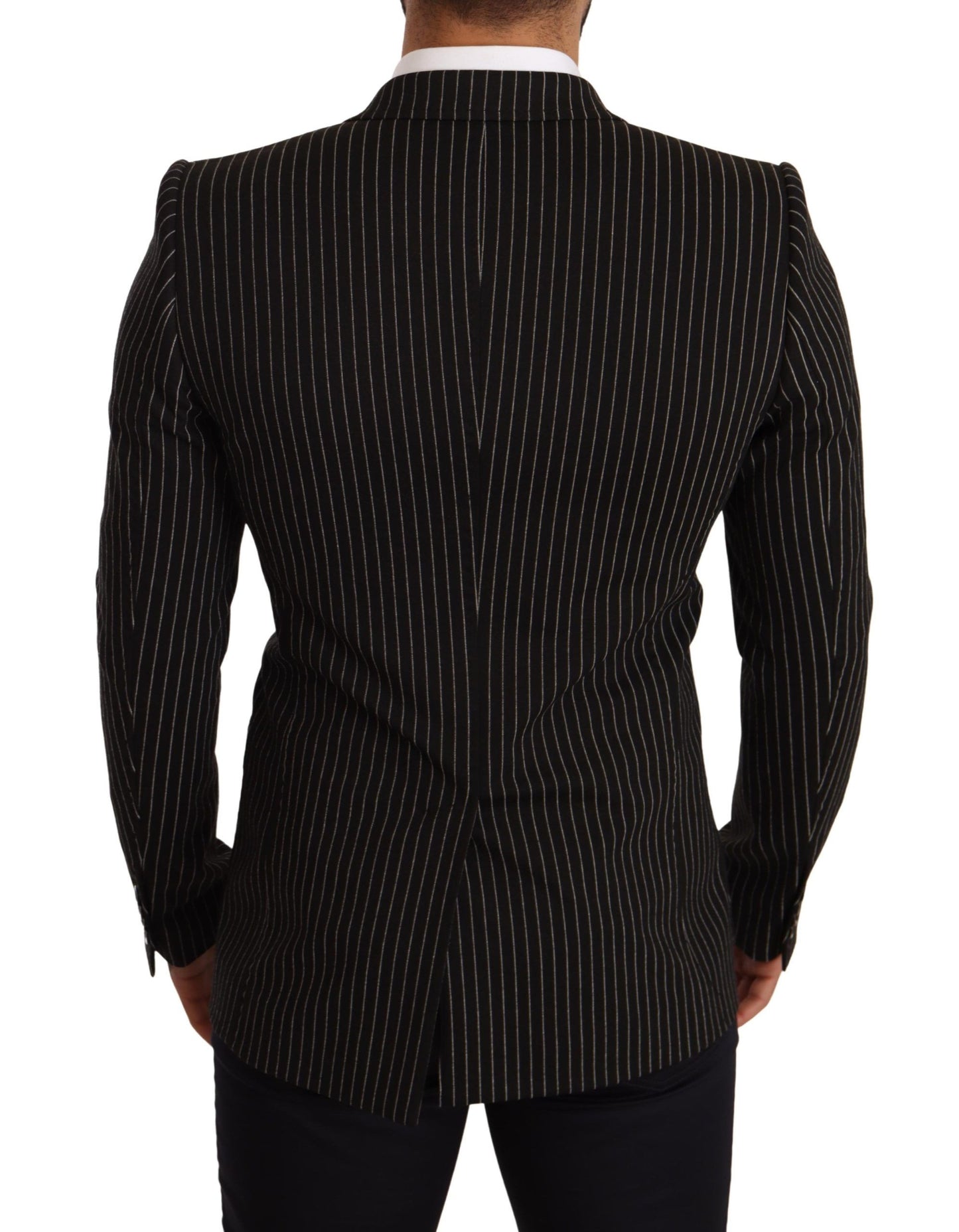 Black White Striped Slim Fit Coat Blazer