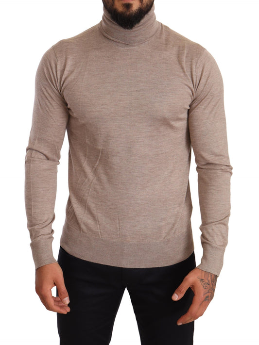 Beige Cashmere Turtleneck Pullover Sweater