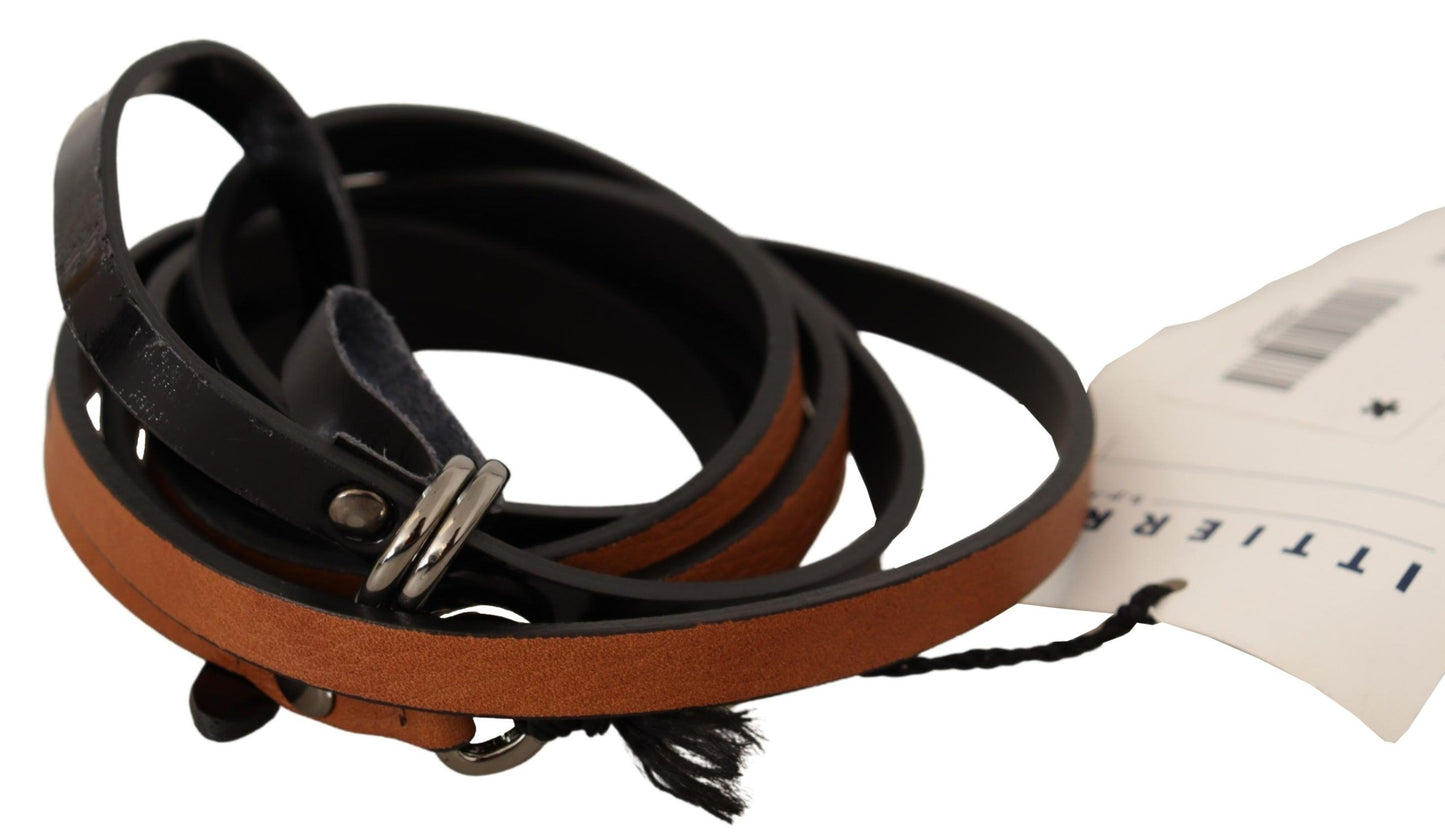 Costume National Brown Leather Silver Tone Buckle Belt