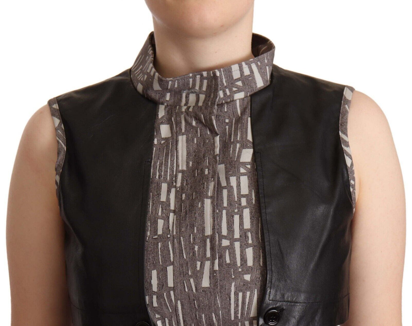 Comeforbreakfast Brown Black Vest Leather Sleeveless Top Blouse
