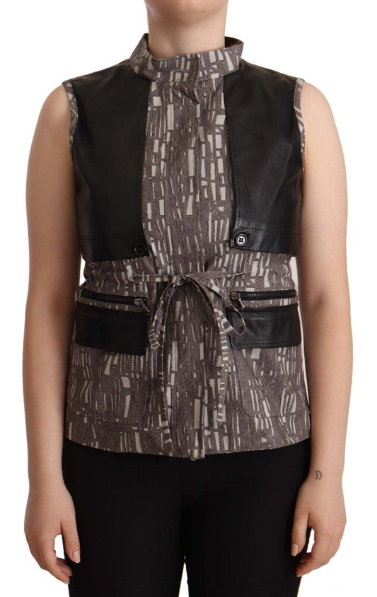 Comeforbreakfast Brown Black Vest Leather Sleeveless Top Blouse