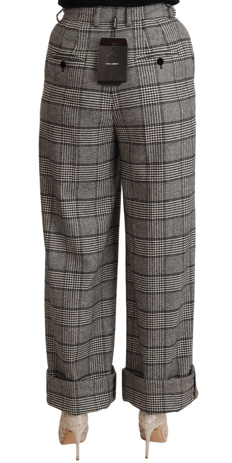 Gray Tartan Straight Trouser Wool Pants