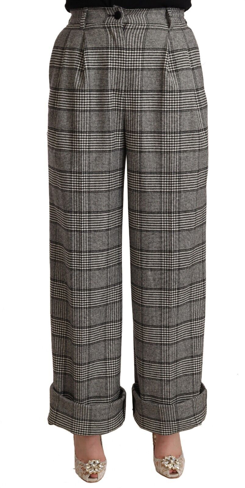 Gray Tartan Straight Trouser Wool Pants