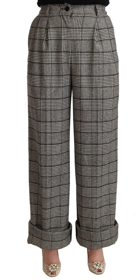 Gray Tartan Straight Trouser Wool Pants