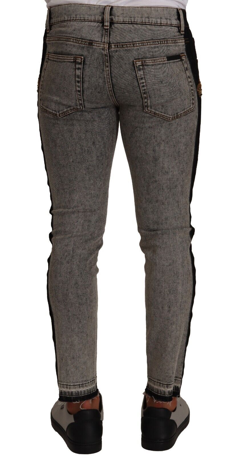 Gray Wash Crown Embellished Skinny Denim Jeans