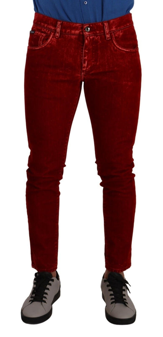 Red Cotton Stretch Skinny Denim Trouser Jeans