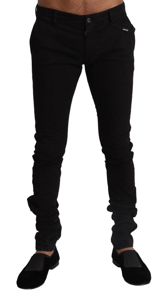 Black Cotton Stretch Slim Fit Skinny Pants