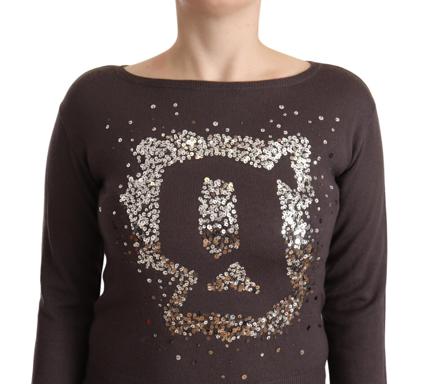 John Galliano Brown Wool Sequined Long Sleeves Pullover Sweater