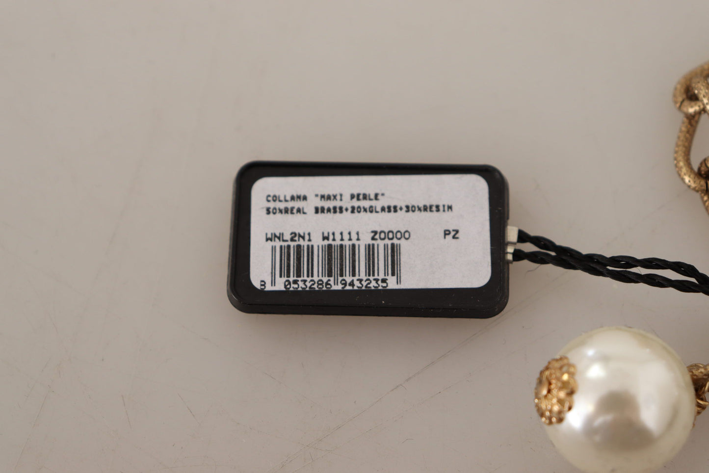 Gold Brass White Maxi Faux Pearl Beads Crystals Necklace