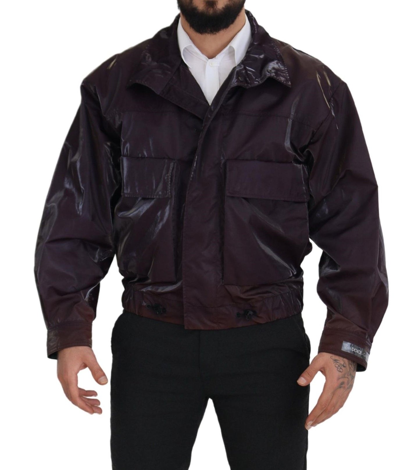 Dolce & Gabbana Purple Nylon Collared Biker Coat Jacket
