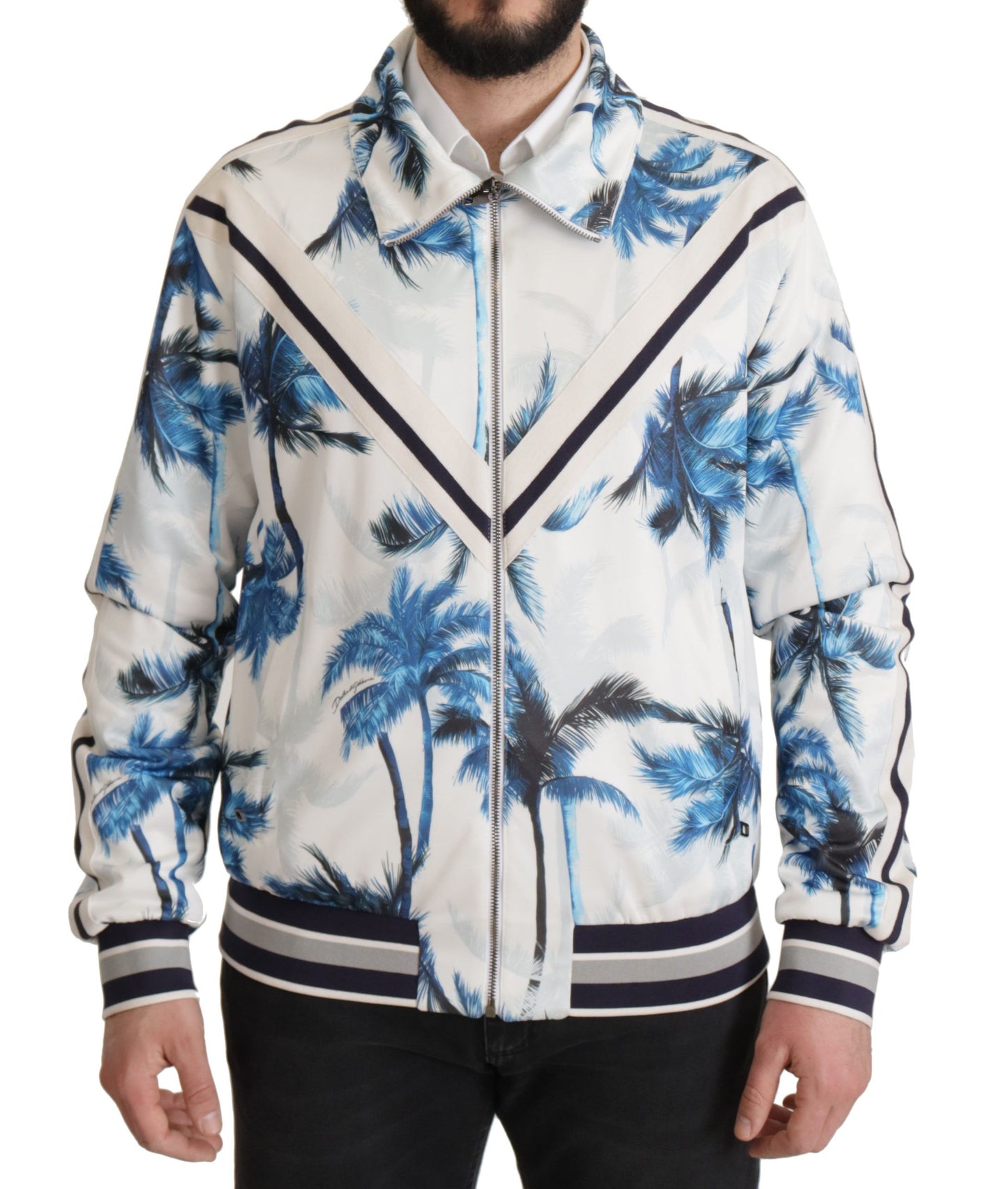 Multicolor Tree Print Men Full Zip Sweater