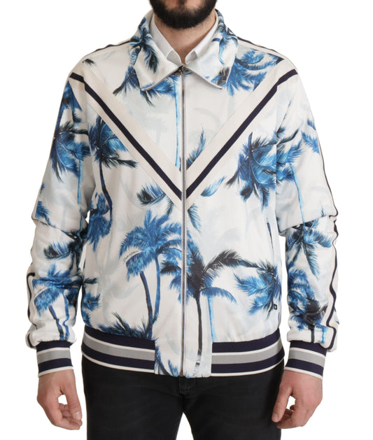 Multicolor Tree Print Men Full Zip Sweater