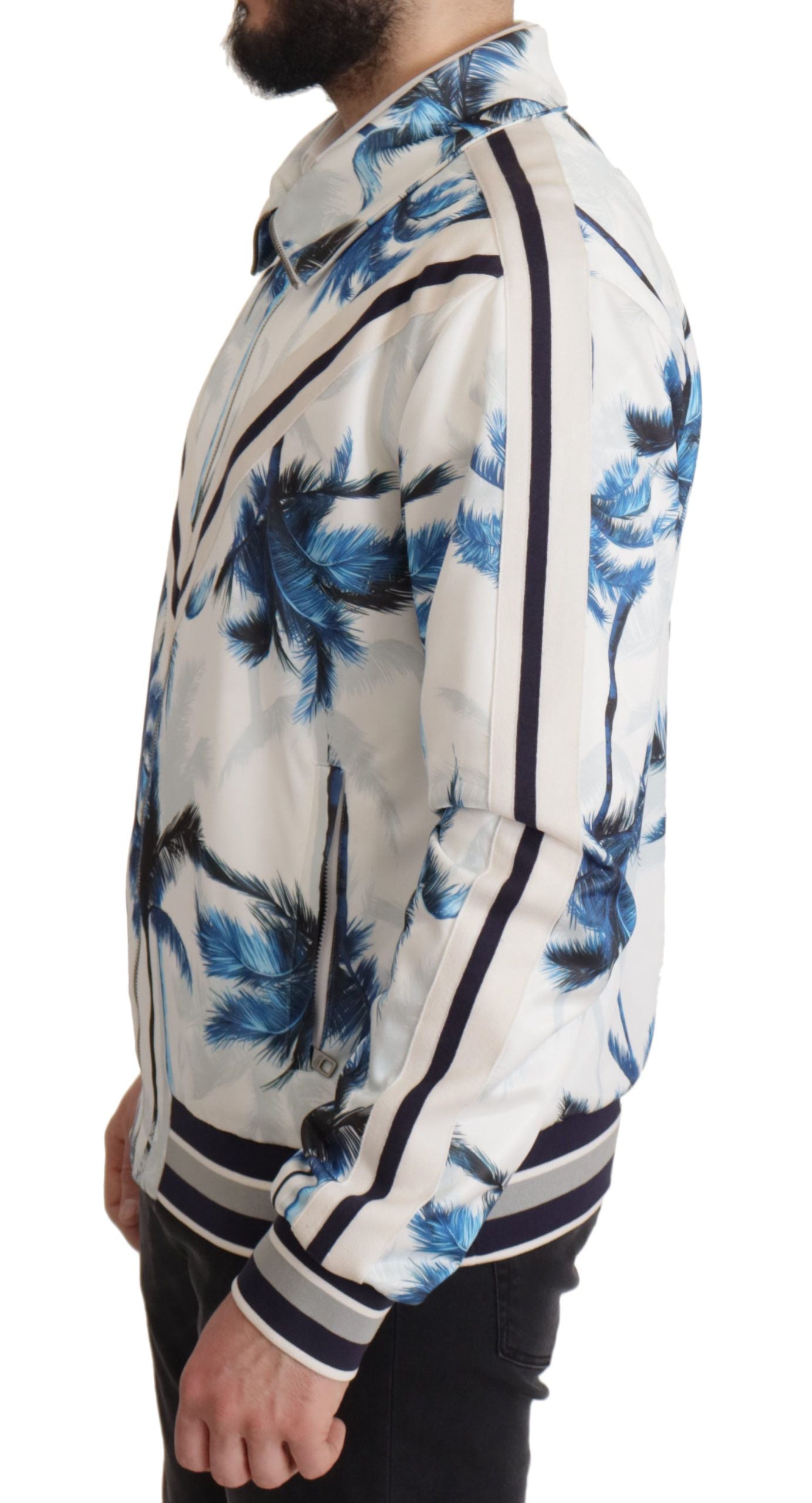 Multicolor Tree Print Men Full Zip Sweater