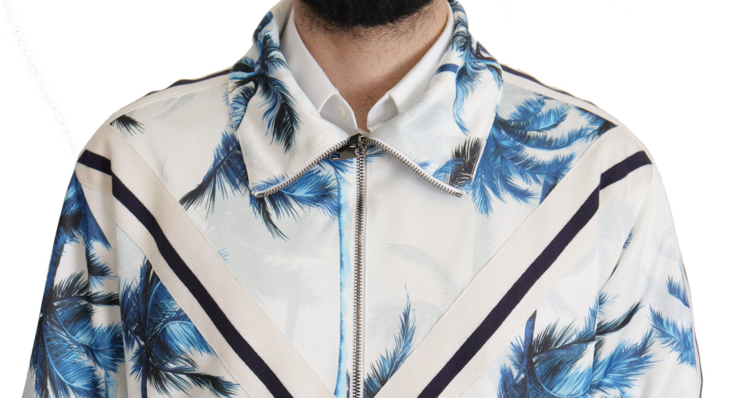 Multicolor Tree Print Men Full Zip Sweater