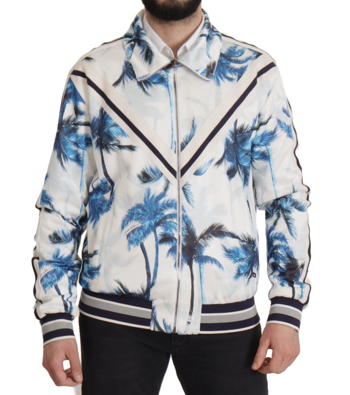 Multicolor Tree Print Men Full Zip Sweater