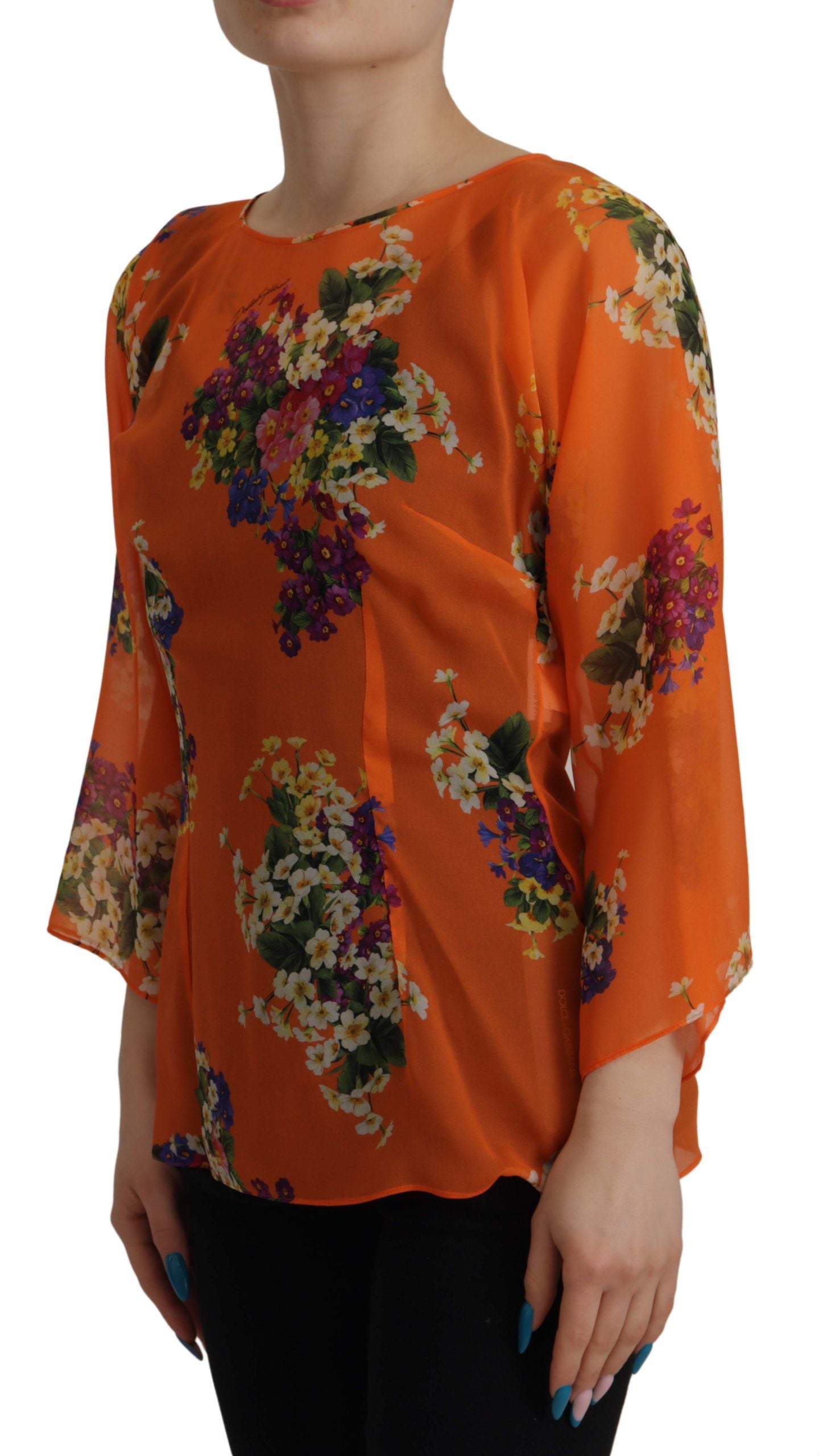 Dolce & Gabbana Orange Floral Print Long Sleeve Blouse