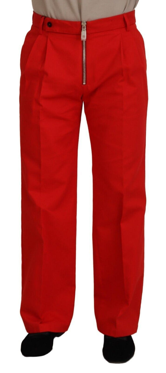Red Straight Fit Men Trousers Cotton Pants