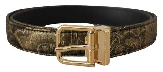 Black Two-toned Leather Gold Engraved Buckle Belt