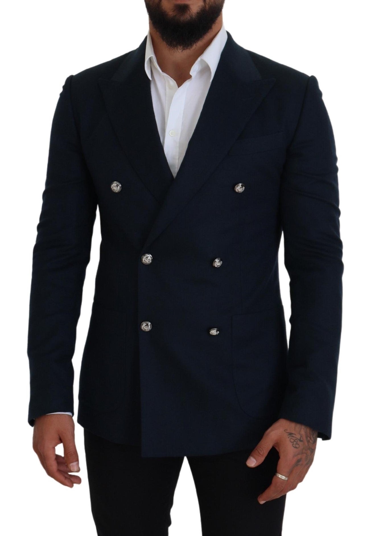 Dolce & Gabbana Blue Double Breasted Formal Coat Blazer