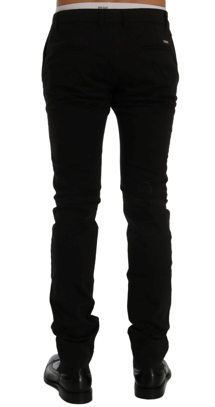 GF Ferre Black Cotton Stretch Chinos Pants