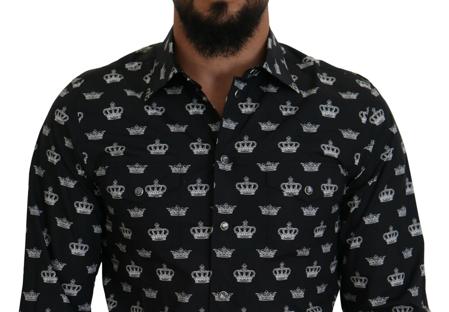 Dolce & Gabbana Black Crown Print GOLD Slim Shirt