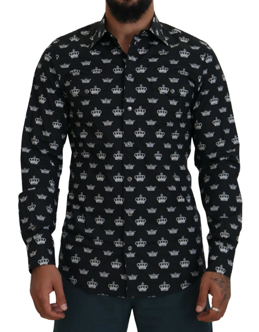 Dolce & Gabbana Black Crown Print GOLD Slim Shirt