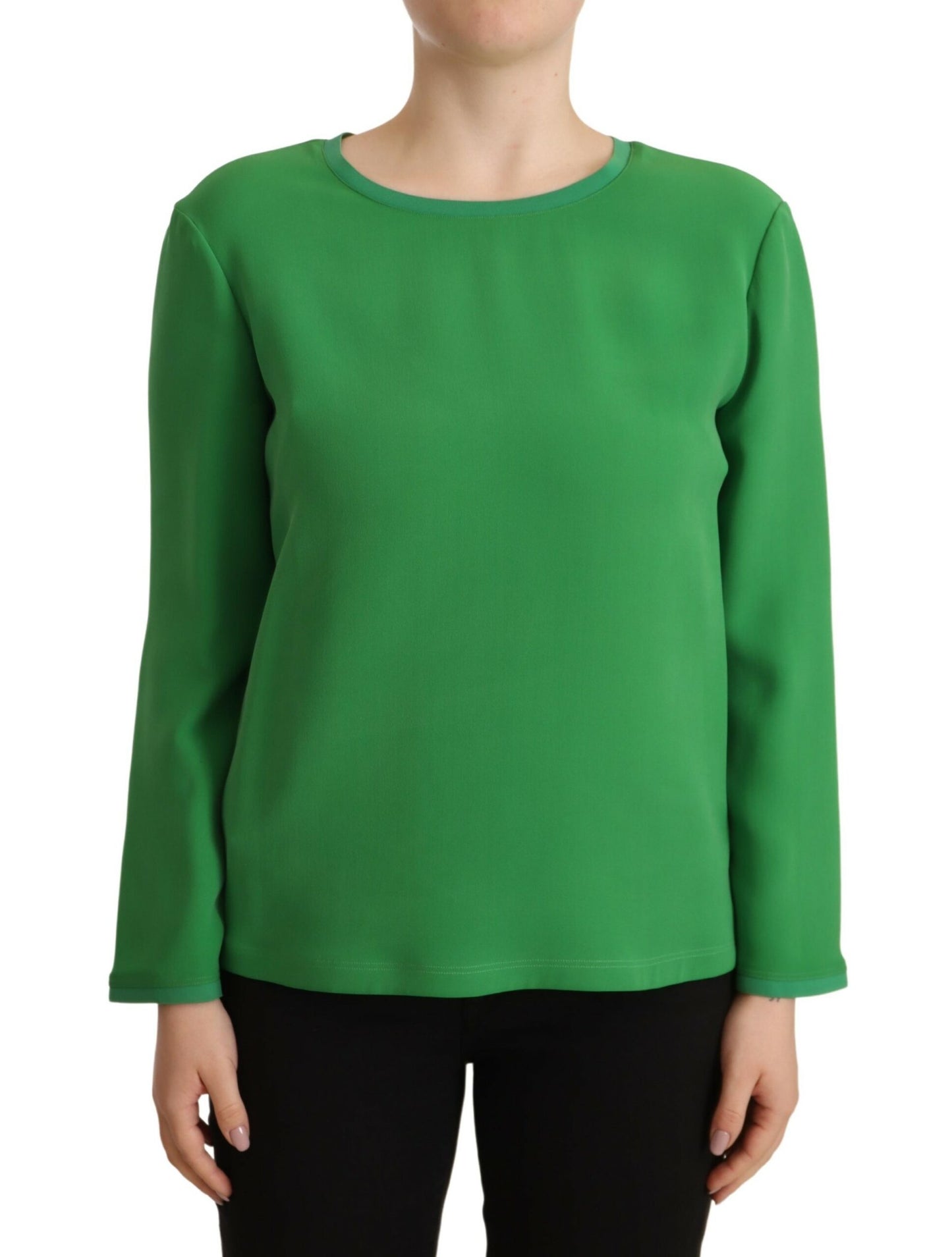 Green Silk Long Sleeves Round Neck Sweater