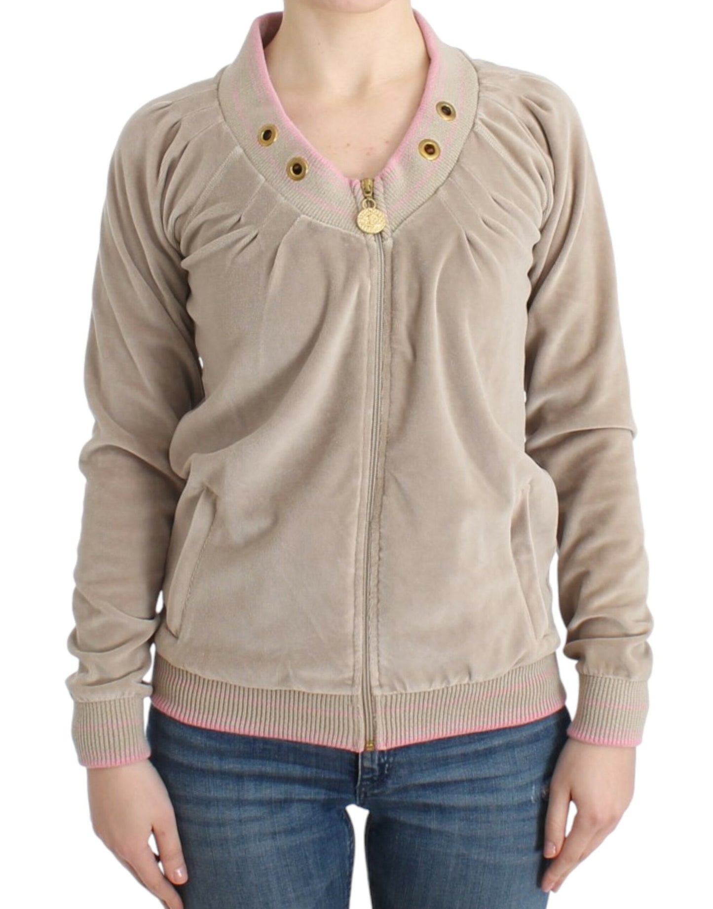Cavalli Beige velvet zipup sweater