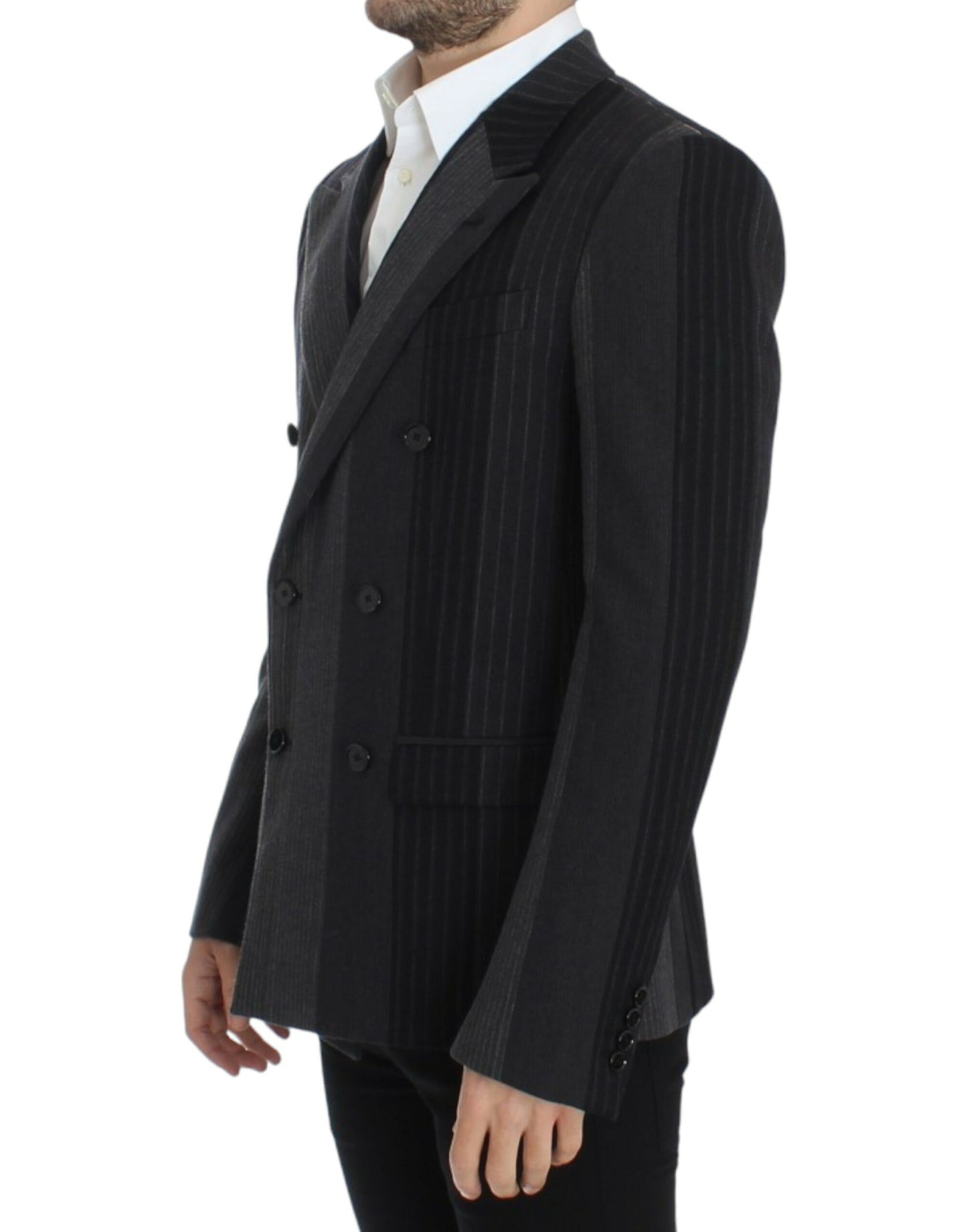Gray striped wool stretch blazer