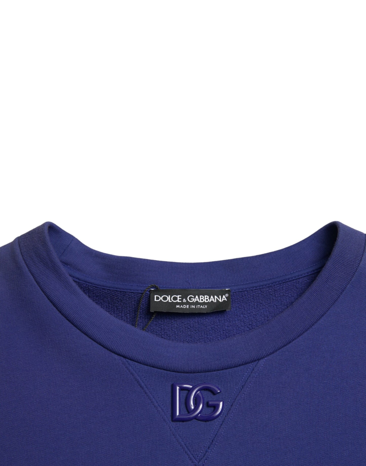 Dolce & Gabbana Royal Blue Cotton Crewneck Pullover Sweater
