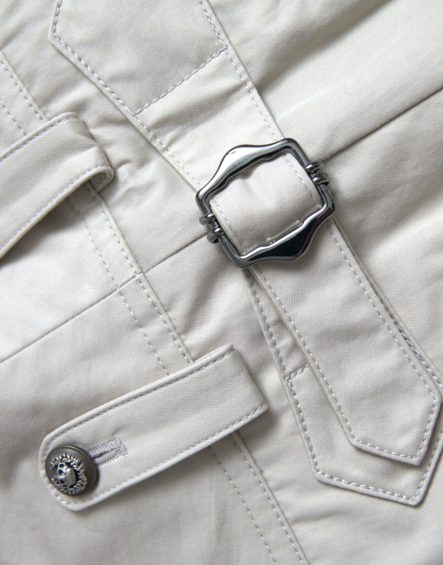 Beige Cotton High Waist Tapered Pants