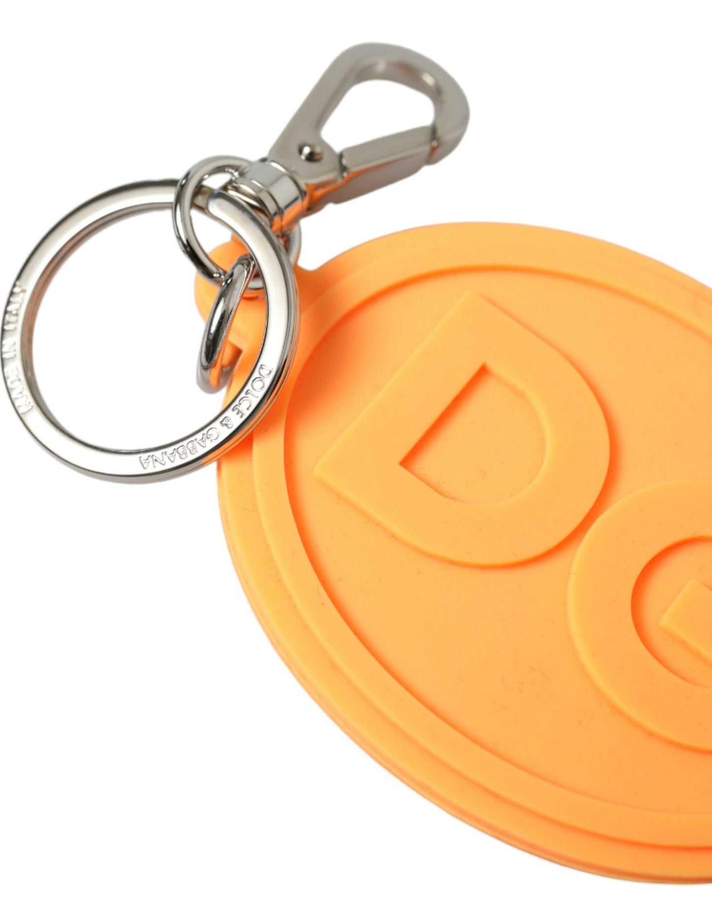 Orange Rubber DG Logo Silver Brass Metal Keyring Keychain