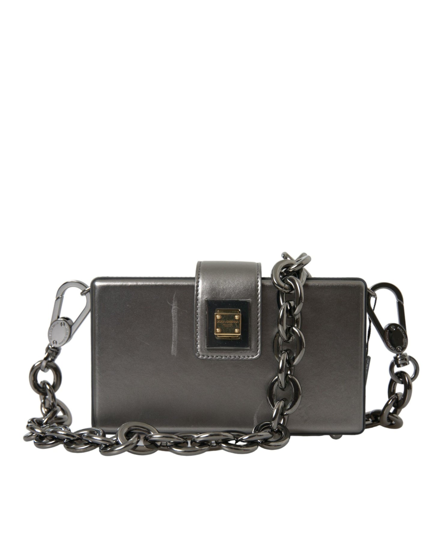 Dolce & Gabbana Metallic Gray Calfskin Leather DG BOX Shoulder Bag