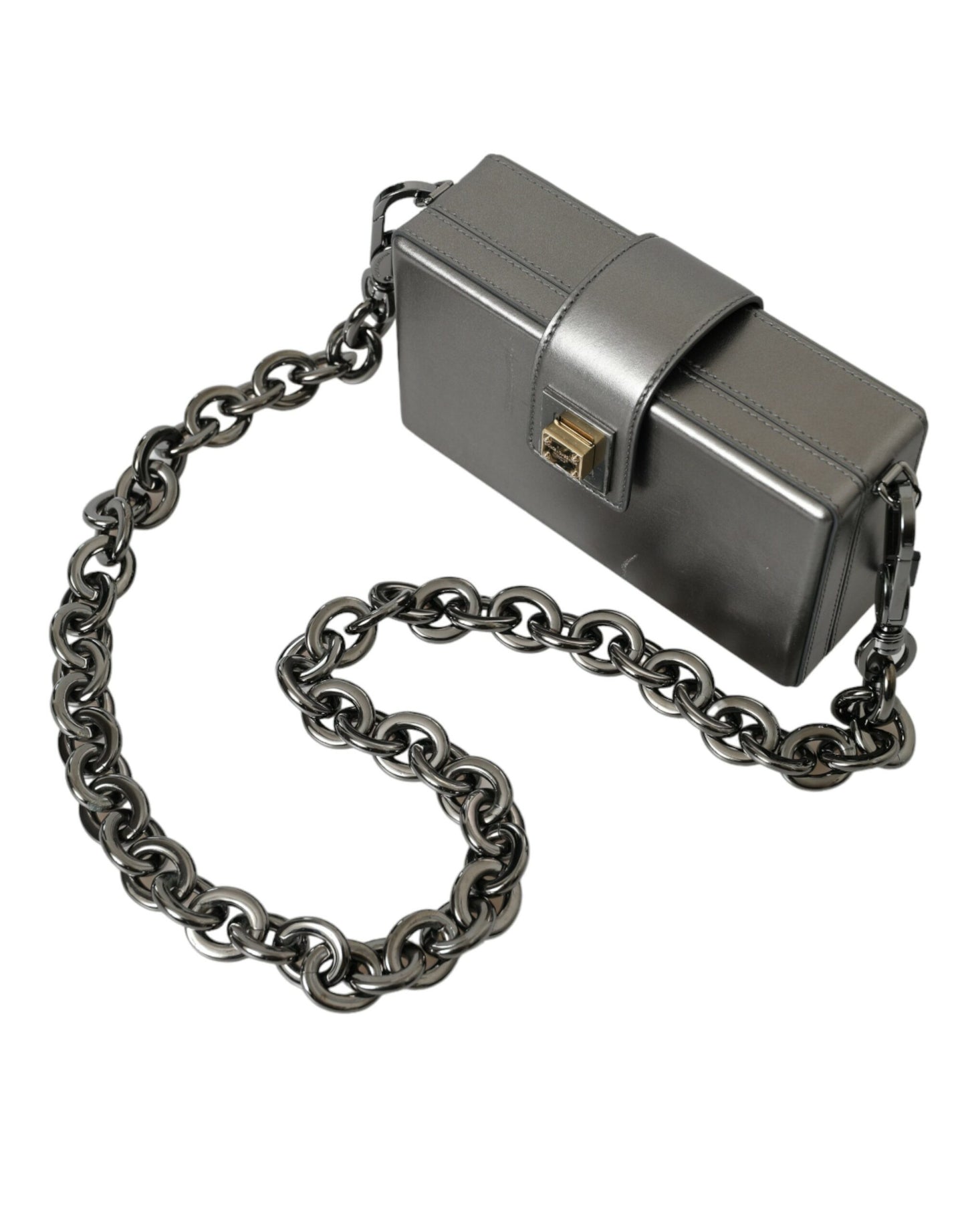 Dolce & Gabbana Metallic Gray Calfskin Leather DG BOX Shoulder Bag