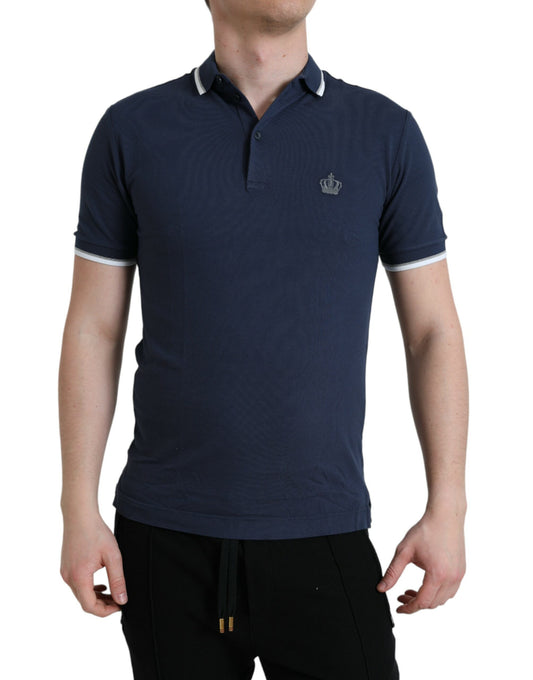 Dolce & Gabbana Blue Crown Patch Cotton Collared Men Polo T-shirt