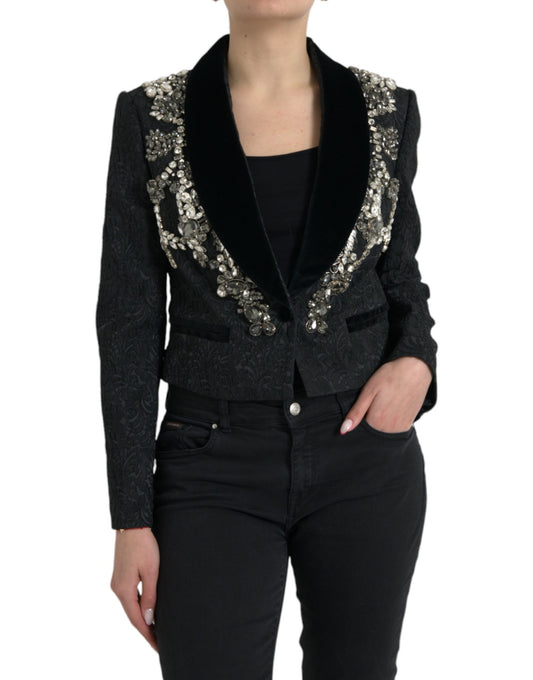 Dolce & Gabbana Black Crystal Embellished Overcoat Jacket