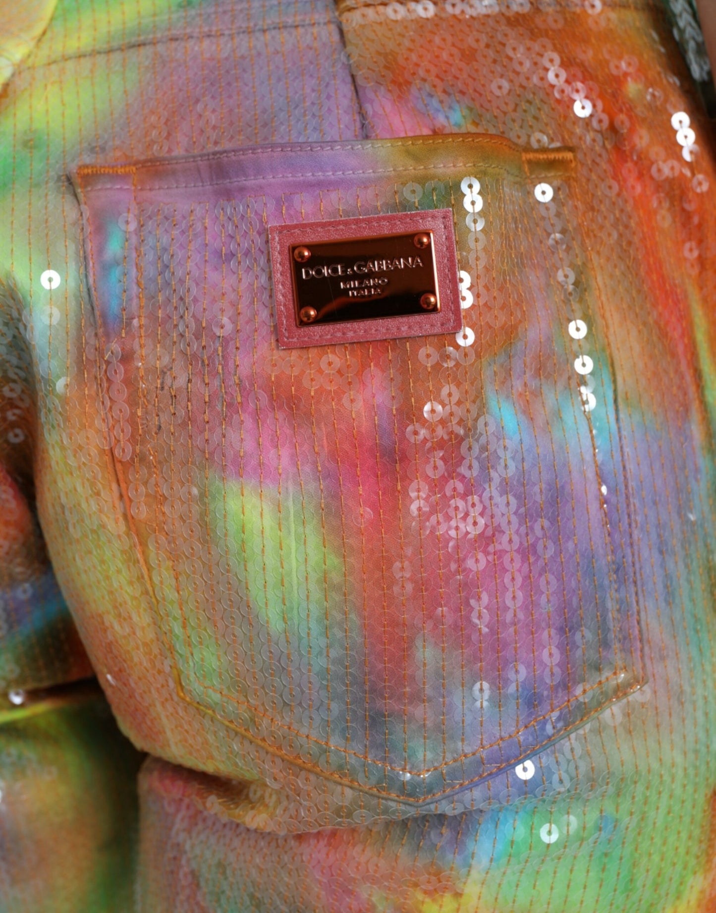Dolce & Gabbana Multicolor Tie Dye Sequined High Waist Cropped Pants
