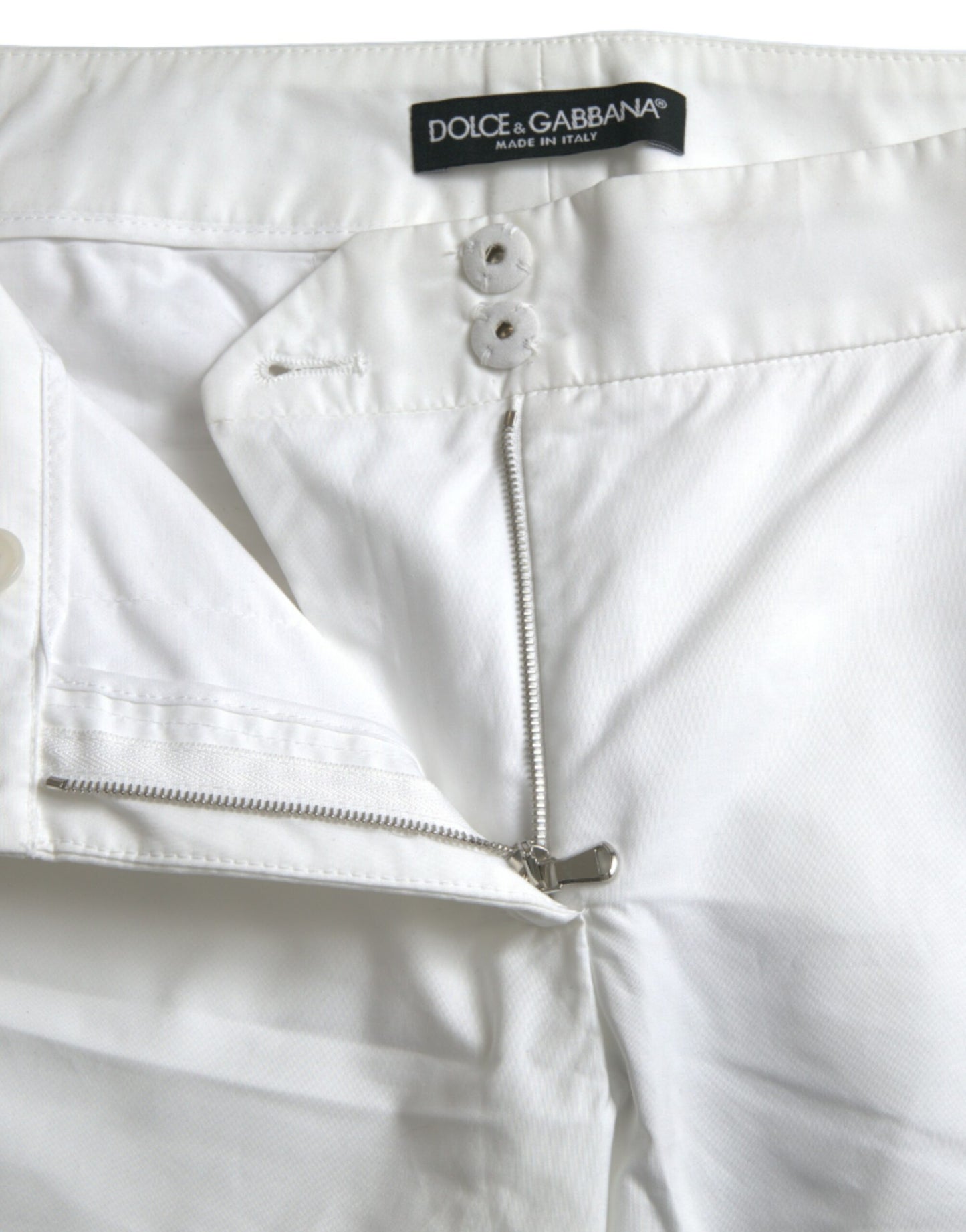 Dolce & Gabbana White Cut Out Cotton Mid Waist Cropped Pants